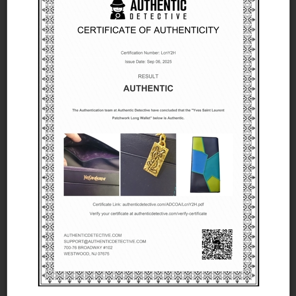 Yves Saint Laurent 80's Style Y2K Blue and Green Colorblock Patchwork Wallet - Picture 14 of 14